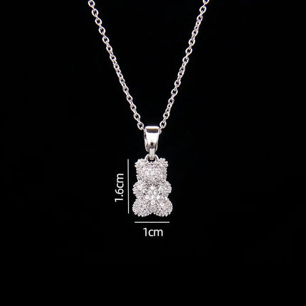 Stainless Steel Necklace With A Shiny Zircon Bear Pendant