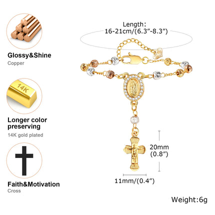 Tir-Color Rosary Cross Bead Charm Bracelet