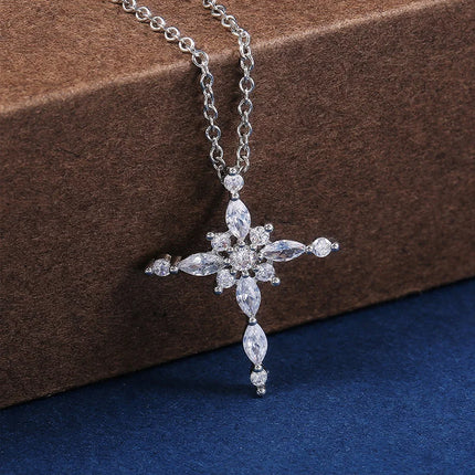 Crystal Zircon Cross Pendant Necklace