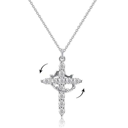 Rotatable Cross Crown Necklace