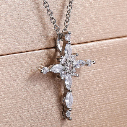 Crystal Zircon Cross Pendant Necklace