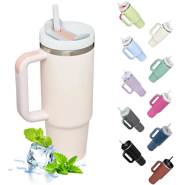 40oz Insulated Tumbler With Handle And Straw