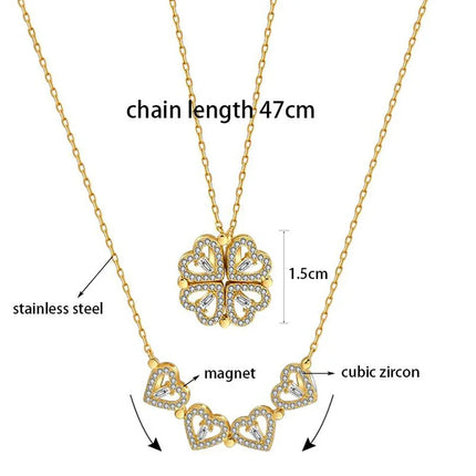 Valentine's Day Leaf Clover Pendant Magnetic Necklace